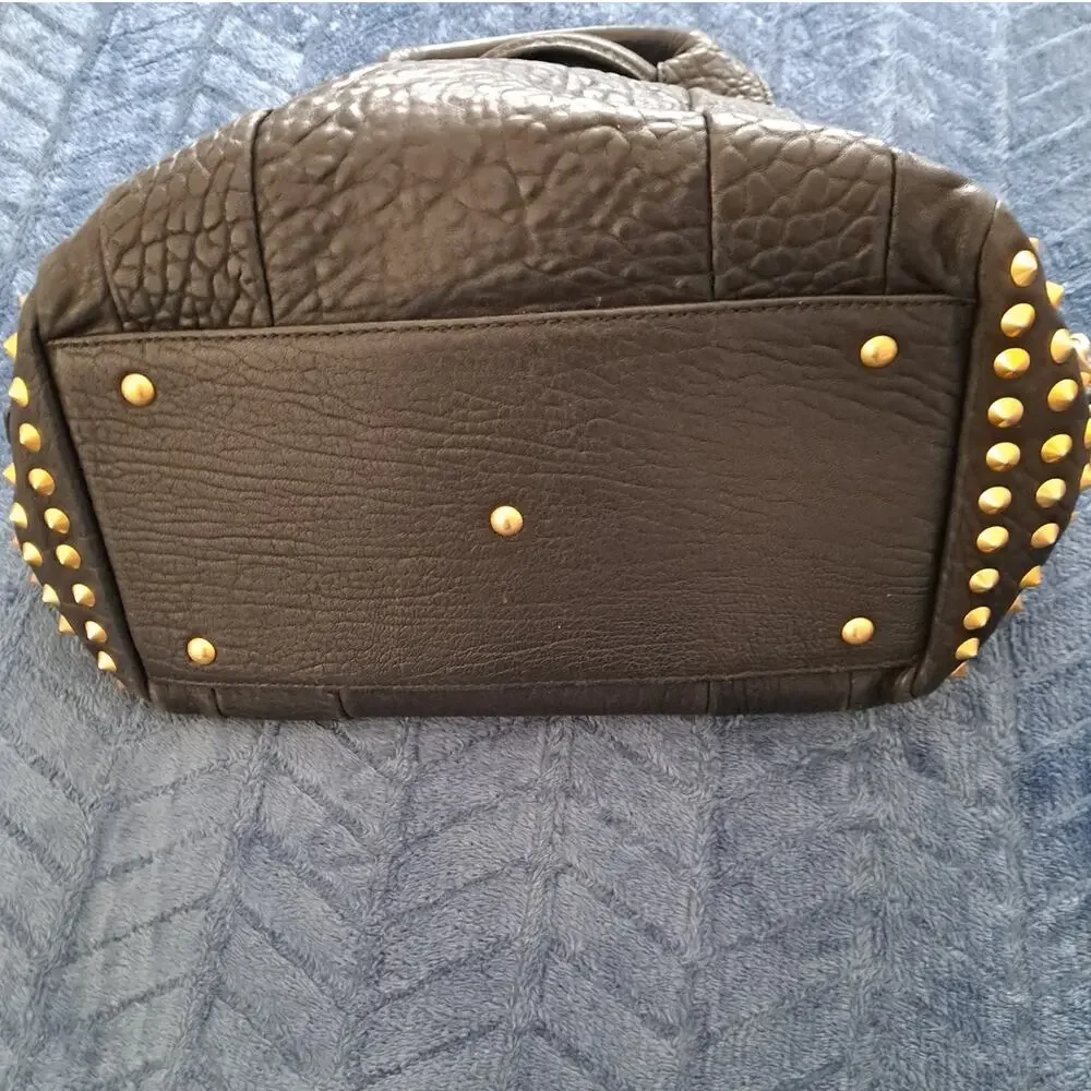 MCM Keana Boston Studded 2-Way Satchel Handbag Shoulder Bag Black Leather